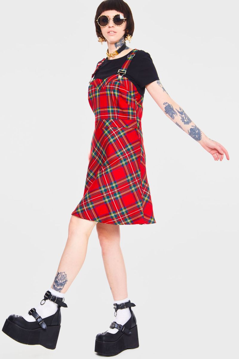 Red tartan hot sale dungaree dress