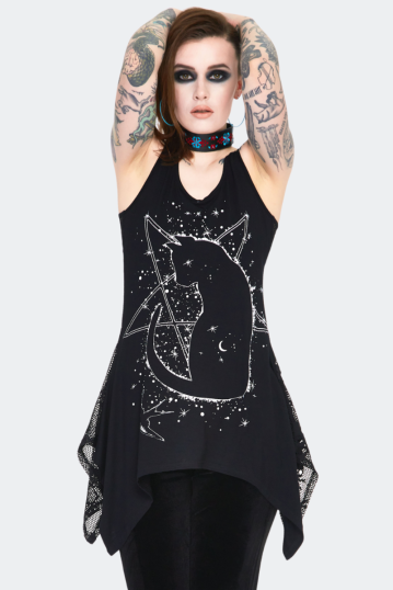 Cosmic cat longline sleeveless top with back mesh