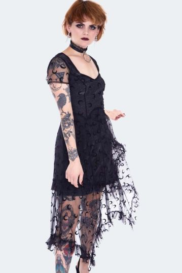 Black Mesh With Moons Midi Layered  Plus Size