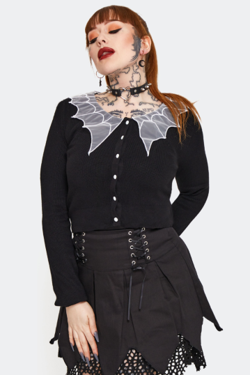 Spider Web Collar Cropped Cardigan