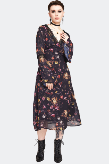 Garden Skull Print Midi Dress