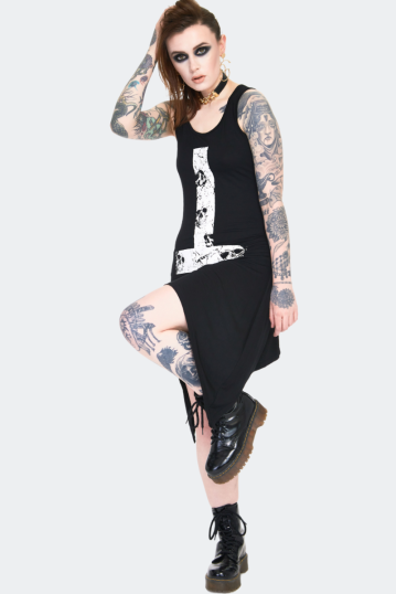 Skull Cross Witchy Dress With Back Ties