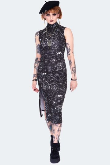 Alchemy Cat Print Midi Cut Out Dress