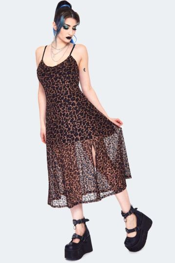 Leopard Print Midi Slip Dress Plus Size