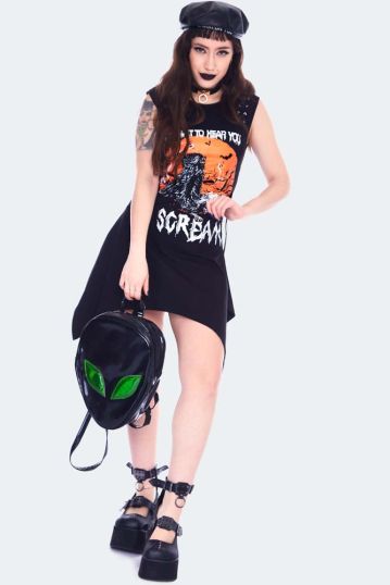 Scream Graveyard Cat Print Dress