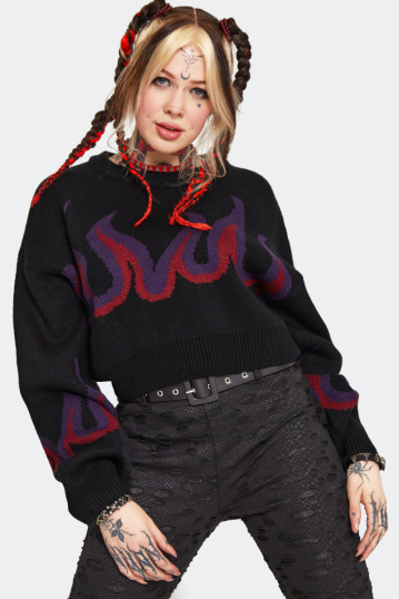 Dark Flame Print Cropped Jumper