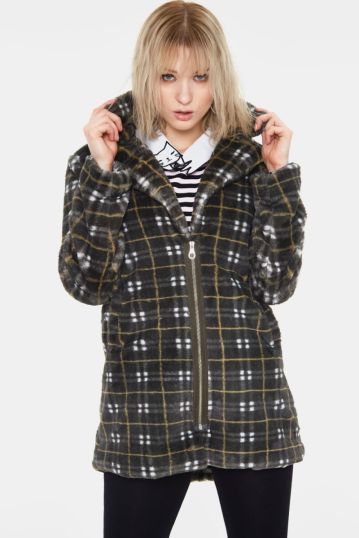 Teenage Dirtbag Plaid Faux Fur Coat Plus Size