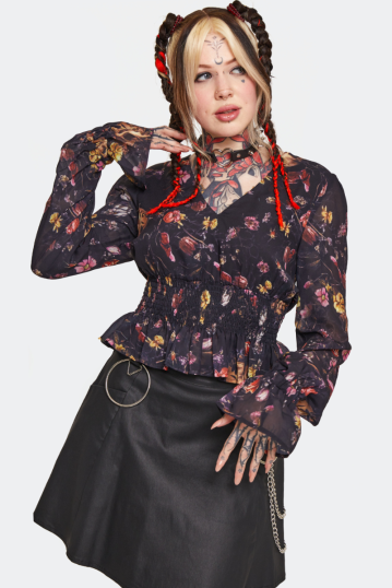 Garden Of Skull Long Sleeve Chiffon