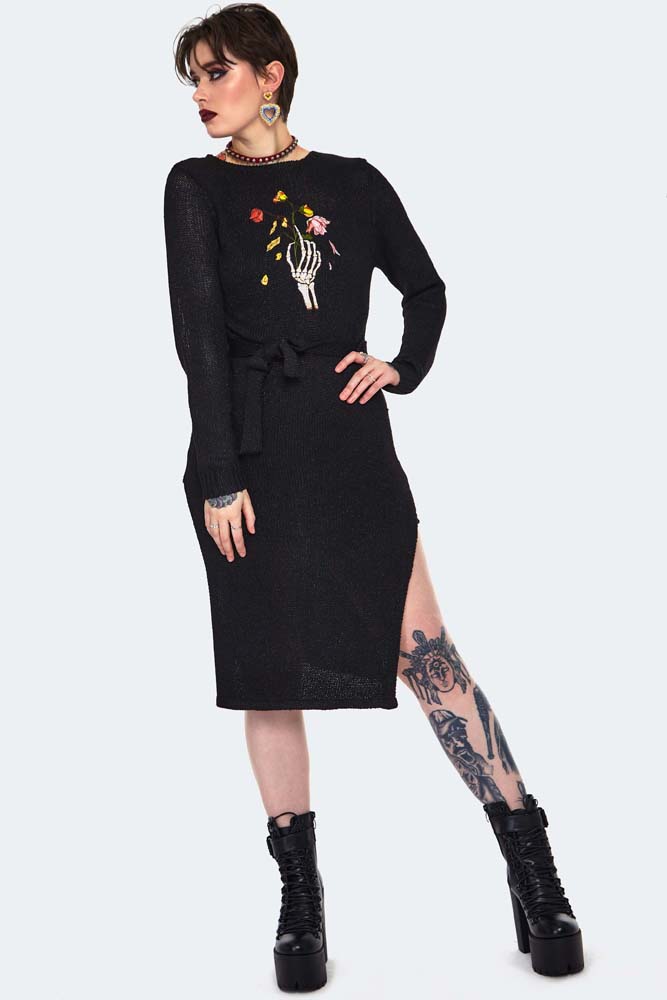 Dead Flowers Embroidered Knitted Midi Dress